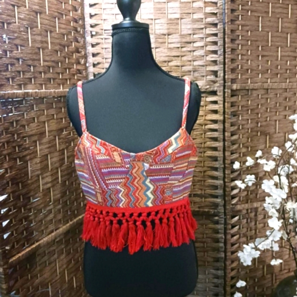 Cider Multicolor Patterned Tassel Camisole
